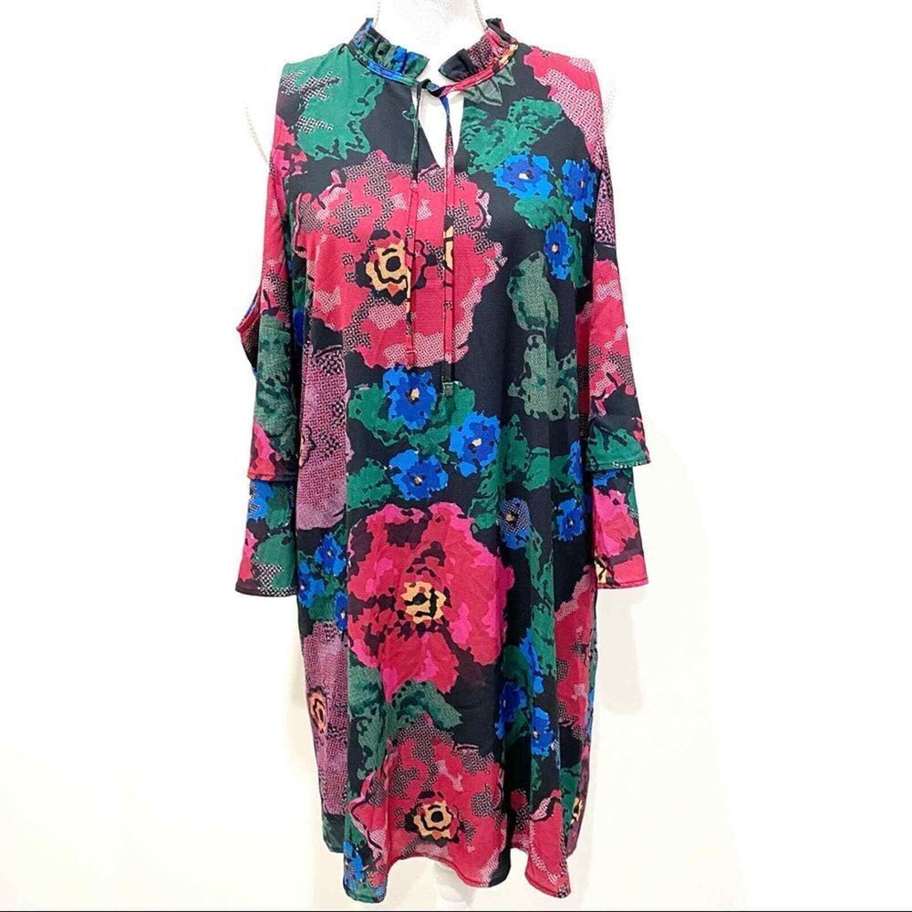ISLE BY MELIS KOZAN Central Park Dress‎ Sz S Floral Midi Cold Shoulder NEW Fairy